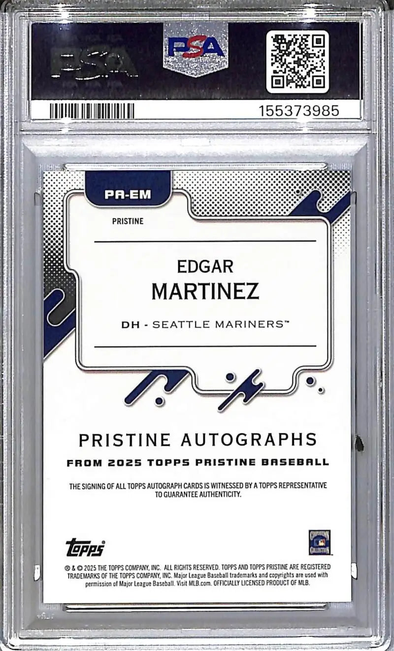 2025 Topps Pristine #PA-EM Edgar Martinez PSA 10 GEM MINT Auto Seattle Mariners - Baseball Card Single