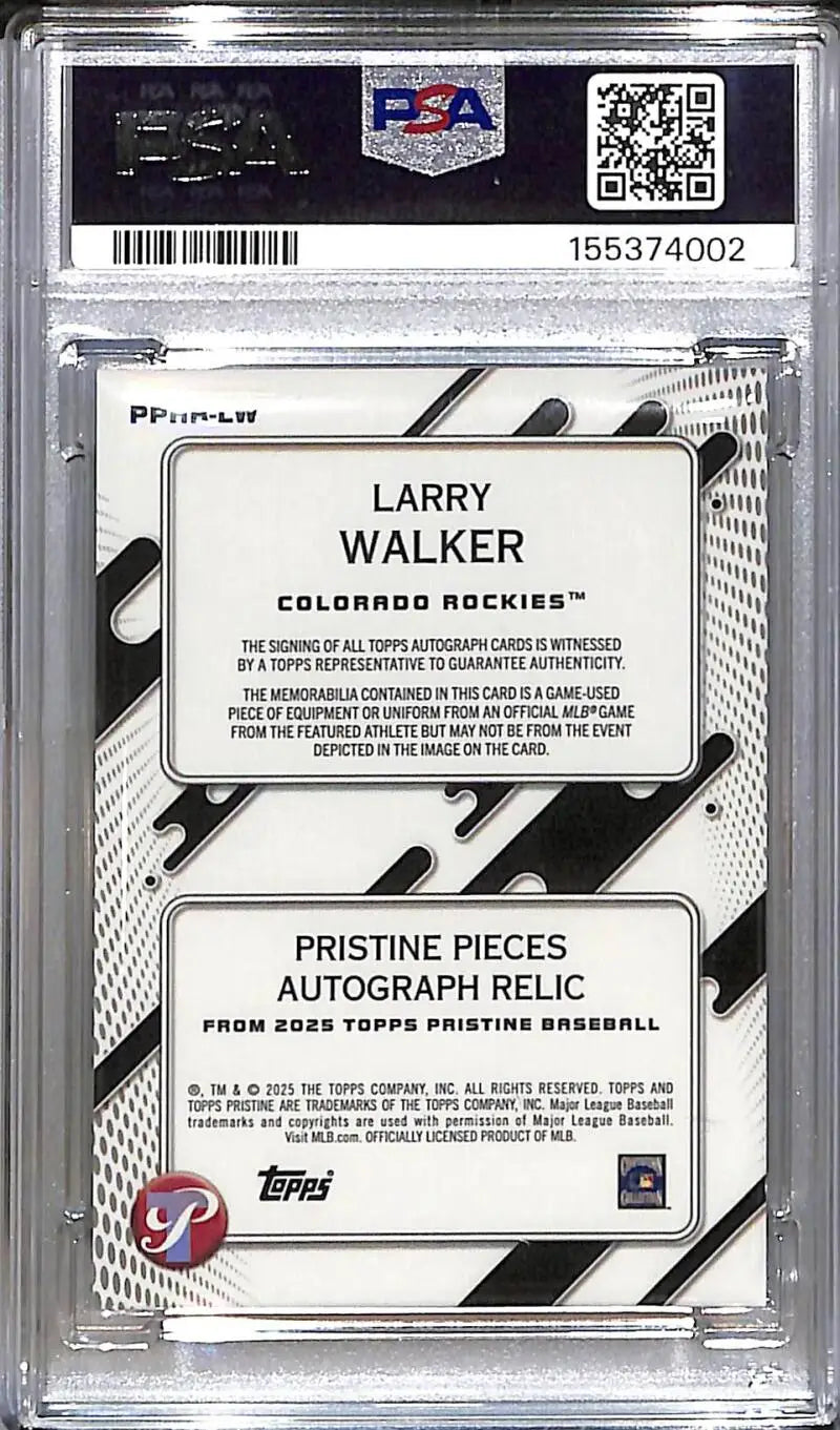 2025 Topps Pristine Pieces #PPAR-LW Larry Walker PSA 10 GEM MINT MEM Auto Colorado Rockies - Baseball Card Single