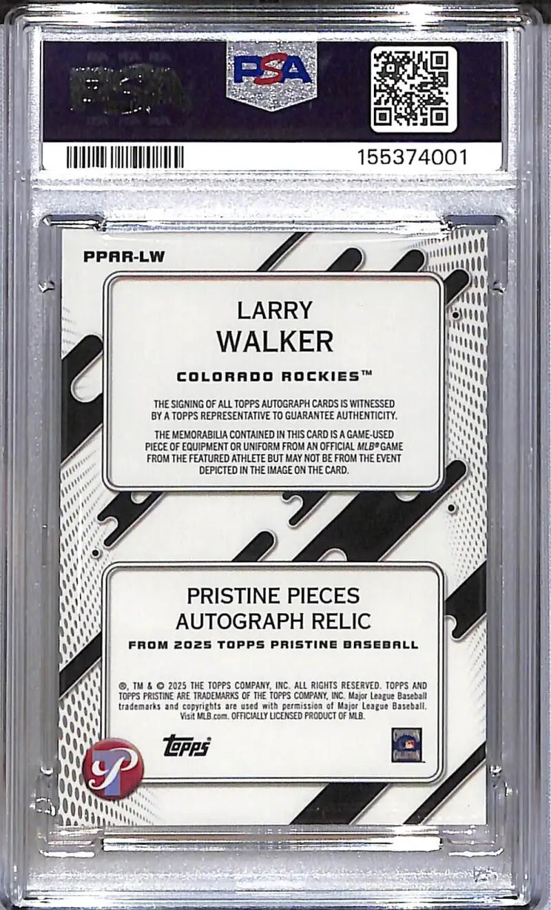 2025 Topps Pristine Pieces #PPAR-LW Larry Walker PSA 10 GEM MINT MEM Auto Colorado Rockies - Baseball Card Single