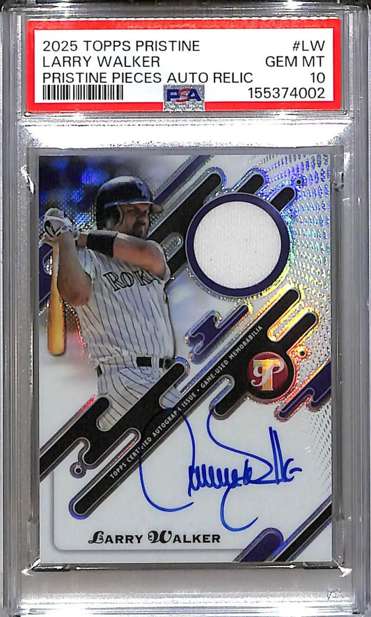 2025 Topps Pristine Pieces #PPAR-LW Larry Walker PSA 10 GEM MINT MEM Auto Colorado Rockies - Baseball Card Single