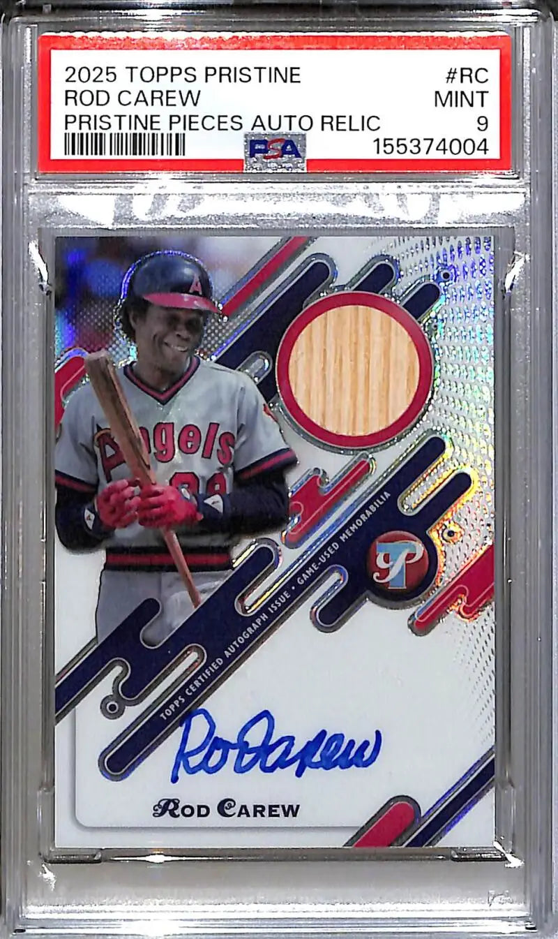 2025 Topps Pristine Pieces #PPAR-RC Rod Carew PSA 9 MINT MEM Auto Los Angeles Angels - Baseball Card Single