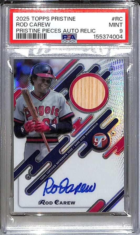 2025 Topps Pristine Pieces #PPAR-RC Rod Carew PSA 9 MINT MEM Auto Los Angeles Angels - Baseball Card Single