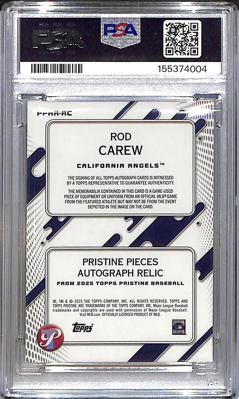 2025 Topps Pristine Pieces #PPAR-RC Rod Carew PSA 9 MINT MEM Auto Los Angeles Angels - Baseball Card Single