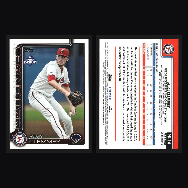2025 Topps Pro Debut Alex Clemmey #PD-14 Fredericksburg Nationals - Baseball Card Single