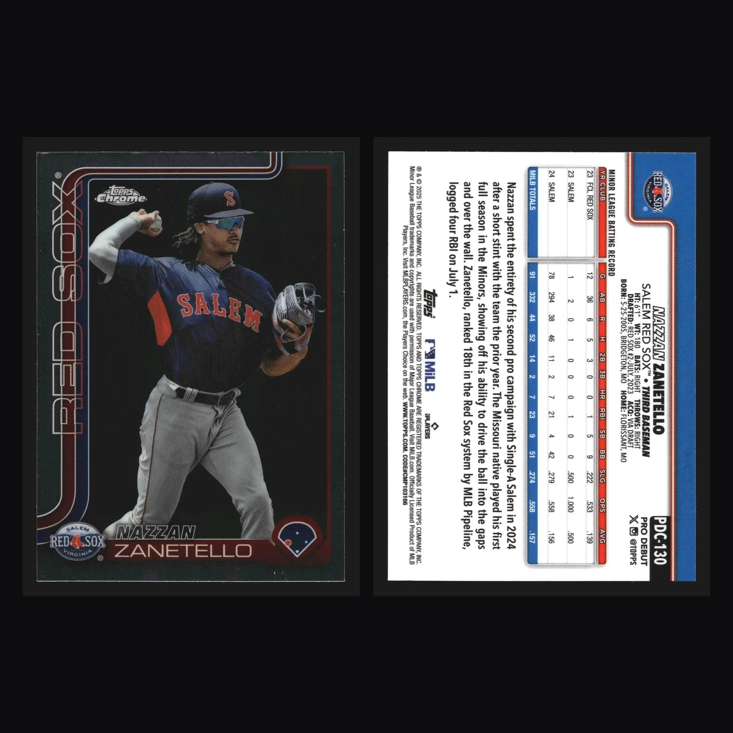 2025 Topps Pro Debut Chrome Nazzan Zanetello #PDC-130 Salem Red Sox - Baseball Card Single