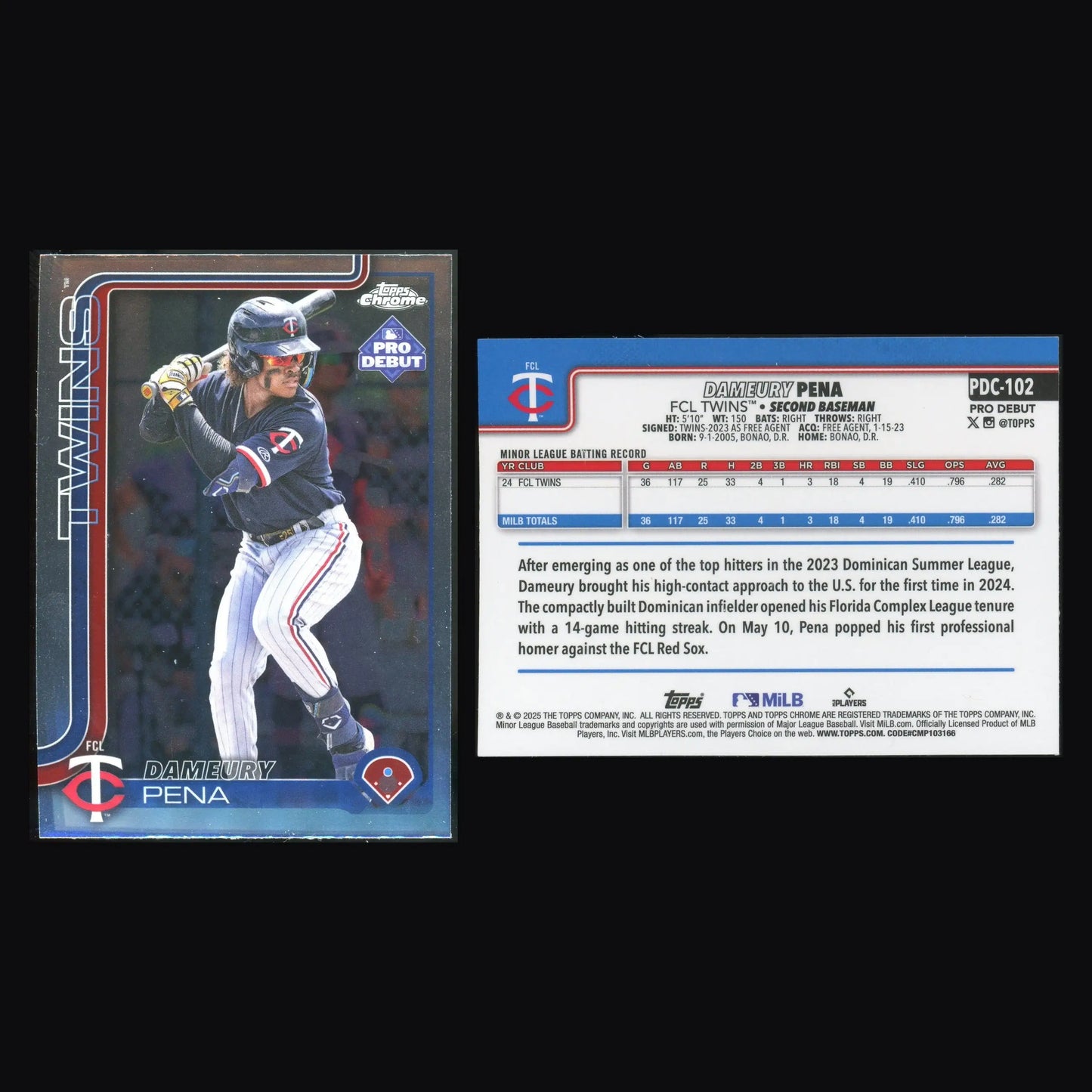 2025 Topps Pro Debut Chrome #PDC-102 Dameury Pena FCL Twins - Baseball Card Single