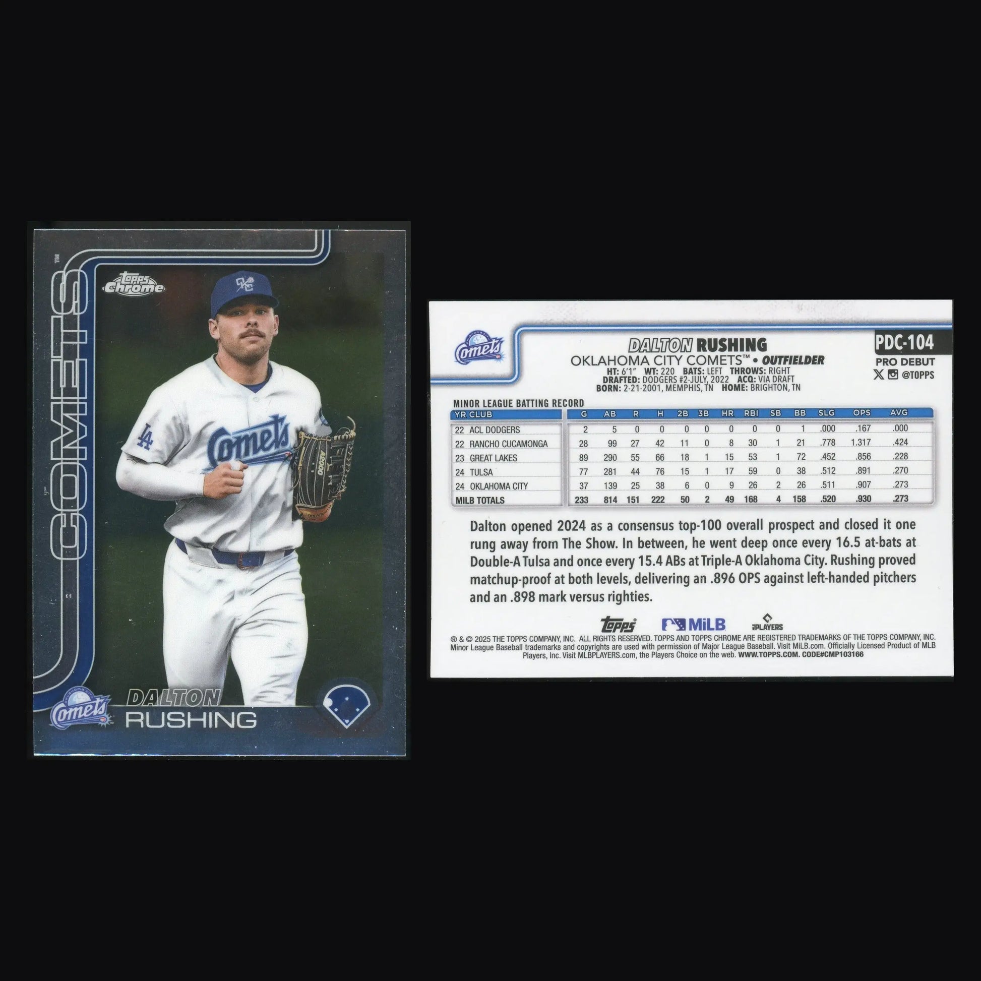 2025 Topps Pro Debut Chrome #PDC-104 Dalton Rushing Dodgers - Baseball Card Single