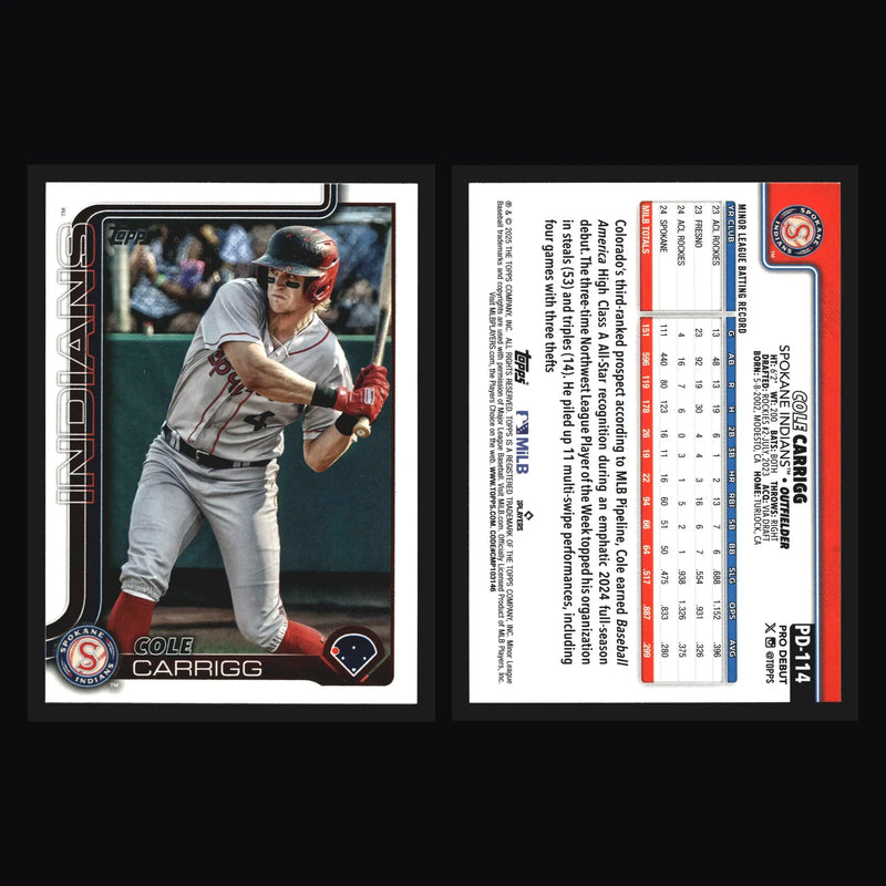 2025 Topps Pro Debut Cole Carrigg #PD-114 Spokane Indians - Baseball Card Single