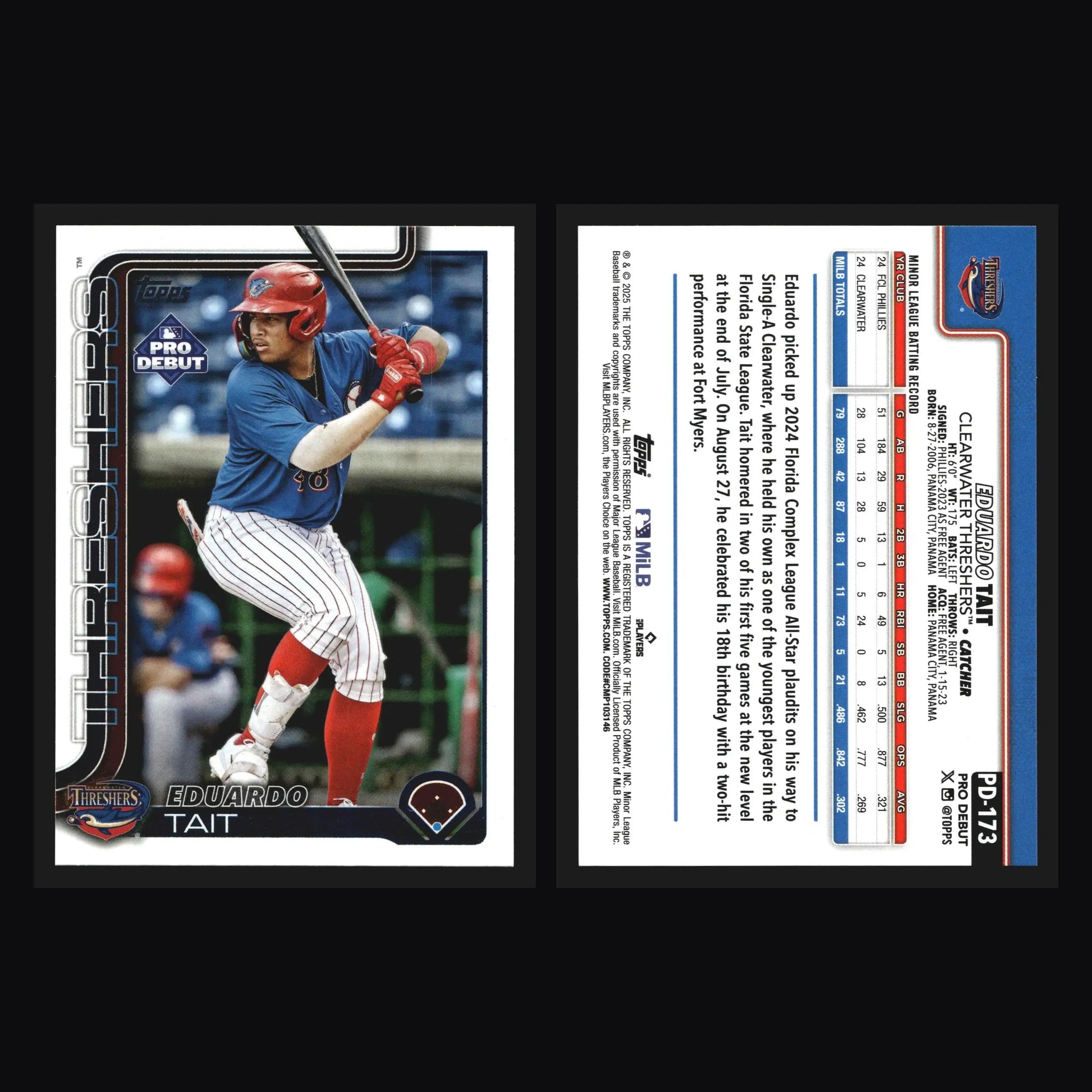2025 Topps Pro Debut Eduardo Tait #PD-173 Clearwater Threshers Phillies - Baseball Card Single