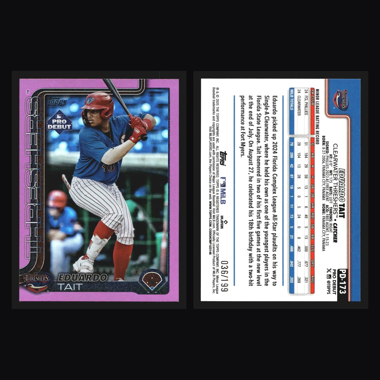 2025 Topps Pro Debut Eduardo Tait #PD-173 Fuchsia Foil /199 Threshers - Baseball Card Single