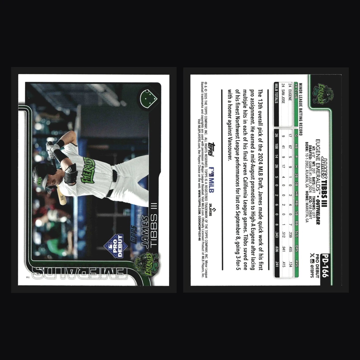 2025 Topps Pro Debut James Tibbs III #PD-166 Eugene Emeralds Giants - Baseball Card Single