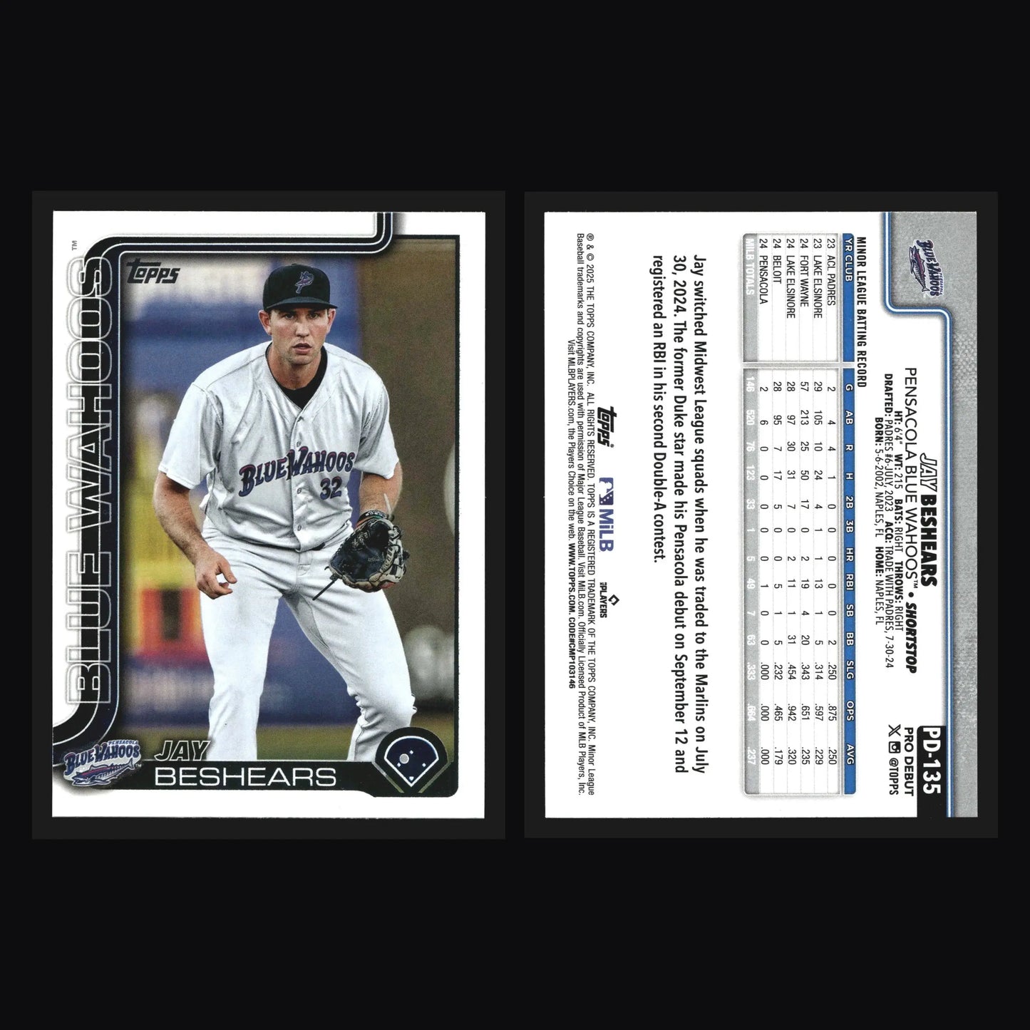 2025 Topps Pro Debut Jay Beshears #PD-135 Pensacola Blue Wahoos - Baseball Card Single
