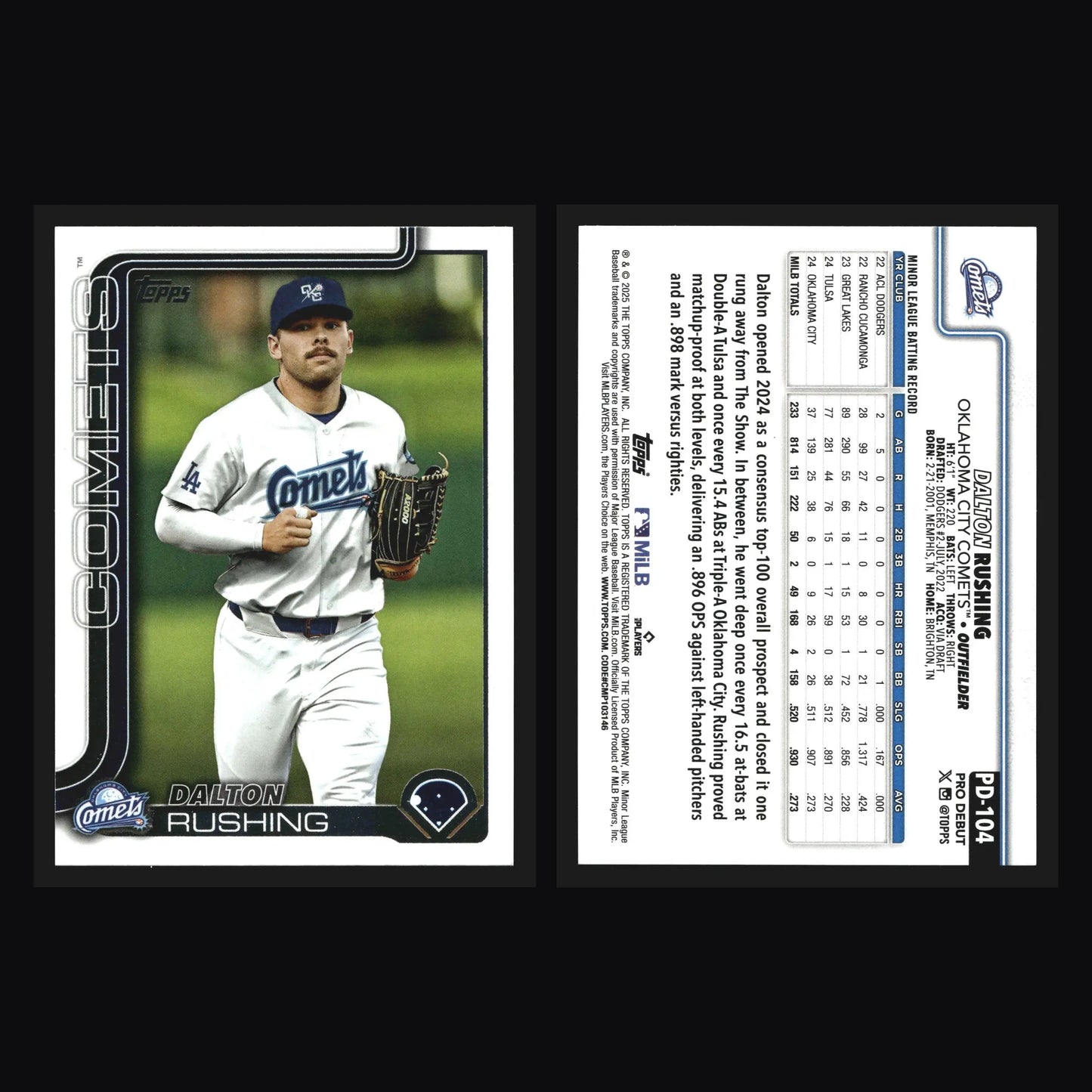 2025 Topps Pro Debut #PD-104 Dalton Rushing Oklahoma City Dodgers - Baseball Card Single