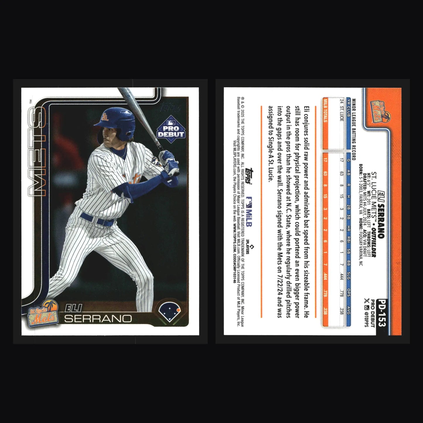 2025 Topps Pro Debut #PD-153 Eli Serrano St. Lucie Mets - Baseball Card Single