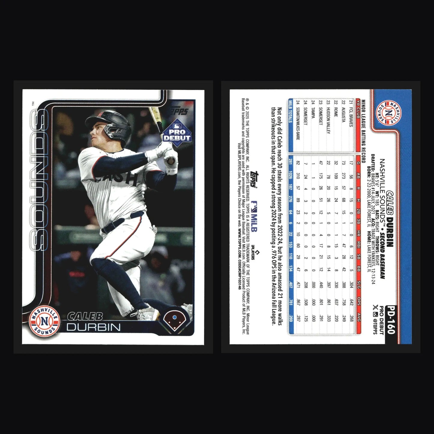 2025 Topps Pro Debut #PD-160 Caleb Durbin Nashville Sounds Brewers Prospect