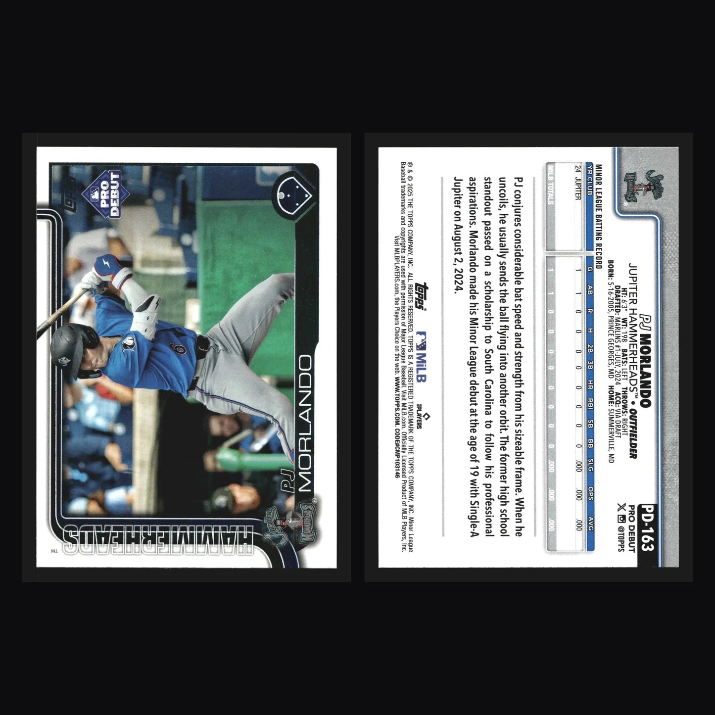 2025 Topps Pro Debut #PD-163 PJ Morlando Jupiter Hammerheads Marlins - Baseball Card Single