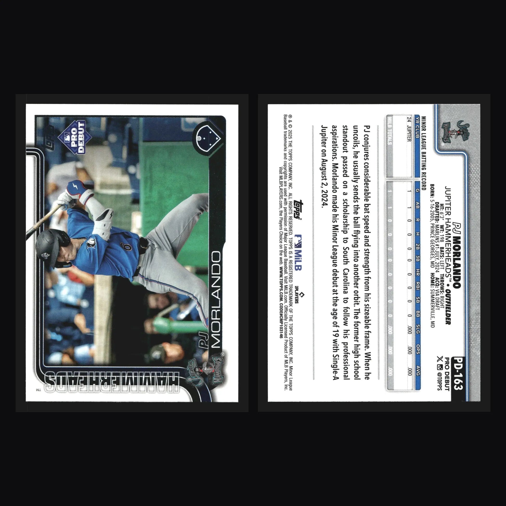 2025 Topps Pro Debut #PD-163 PJ Morlando Jupiter Hammerheads Marlins - Baseball Card Single
