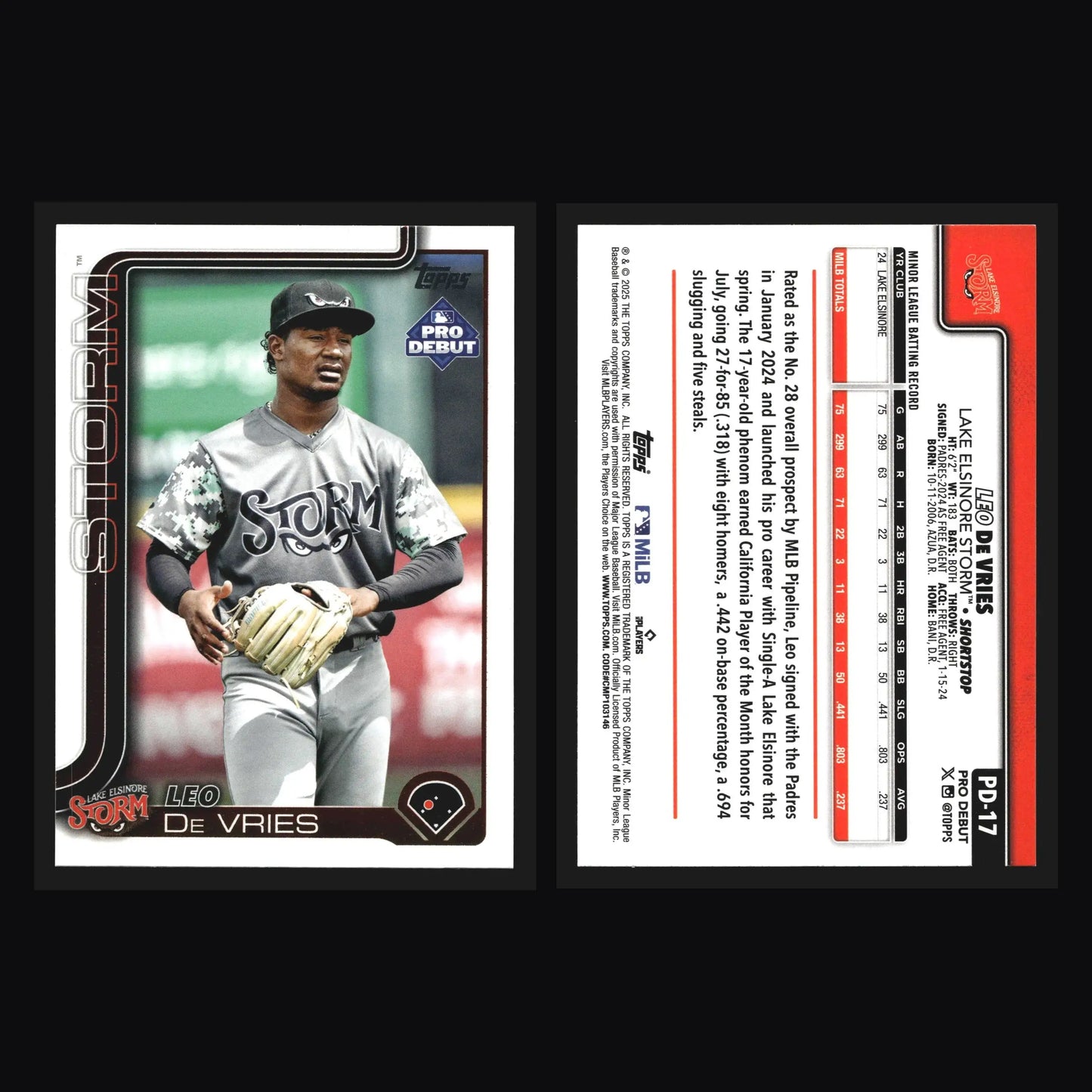 2025 Topps Pro Debut #PD-17 Leo De Vries Lake Elsinore Storm Padres Prospect