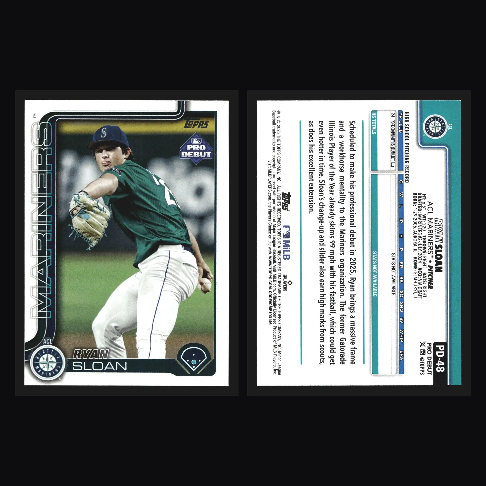 2025 Topps Pro Debut #PD-48 Ryan Sloan ACL Mariners - Baseball Card Single