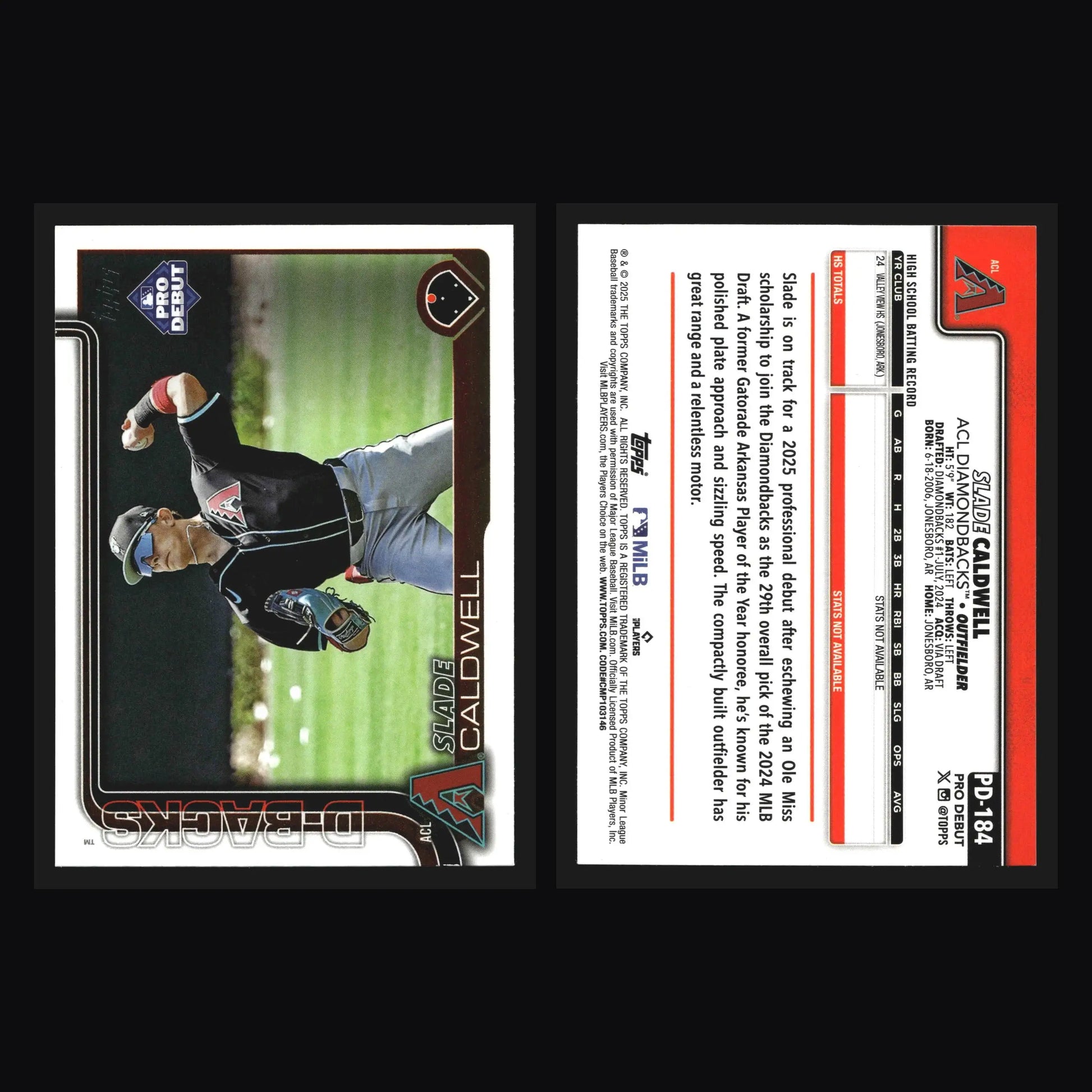 2025 Topps Pro Debut Slade Caldwell #PD-184 ACL Diamondbacks - Baseball Card Single