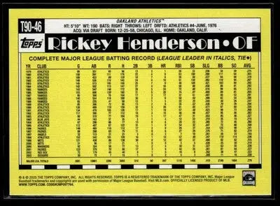2025 Topps Rickey Henderson #T90-46 1990 35th Anniversary Athletics