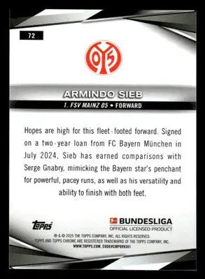 2025 Topps Sapphire Edition Bundesliga #72 Armino Sieb - Soccer Card Single