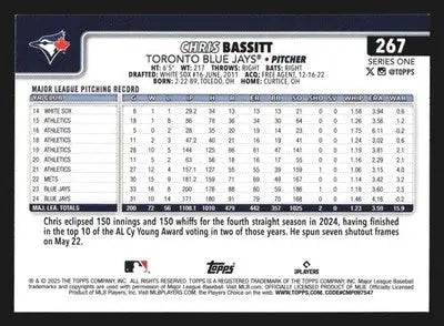 2025 Topps Series 1 #267 Chris Bassitt Toronto Blue Jays - Baseball Card Single