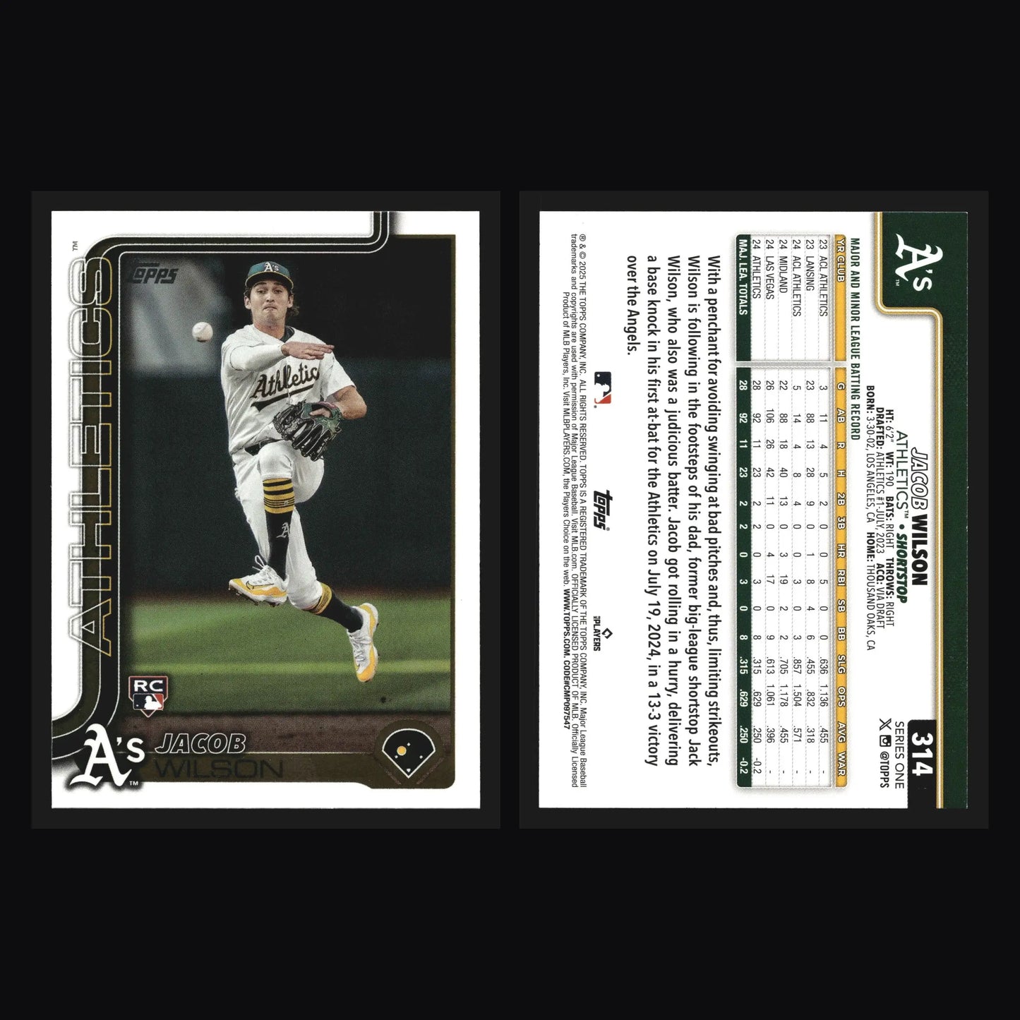 2025 Topps Series 1 #314 Jacob Wilson Athletics RC