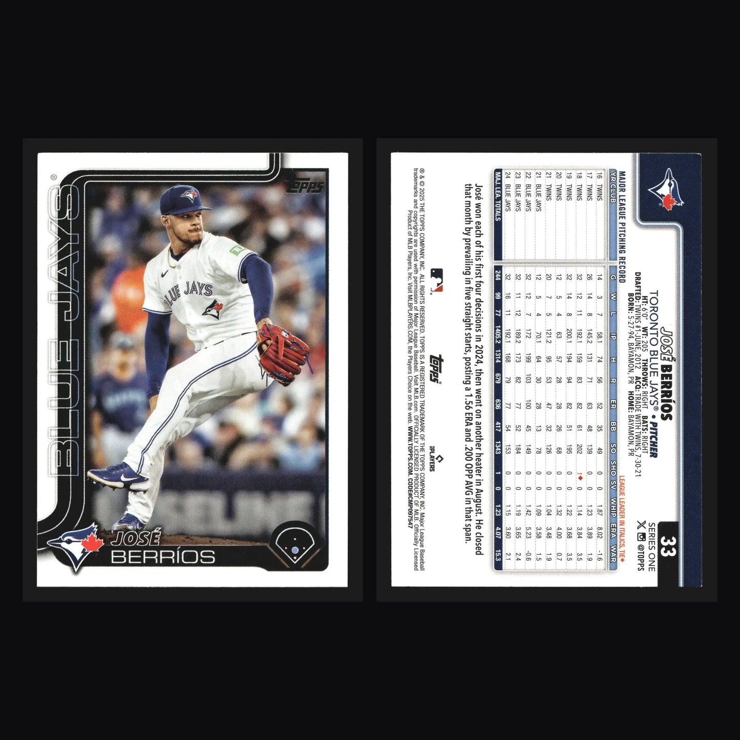 2025 Topps Series 1 #33 Jose Berrios Toronto Blue Jays - Baseball Card Single