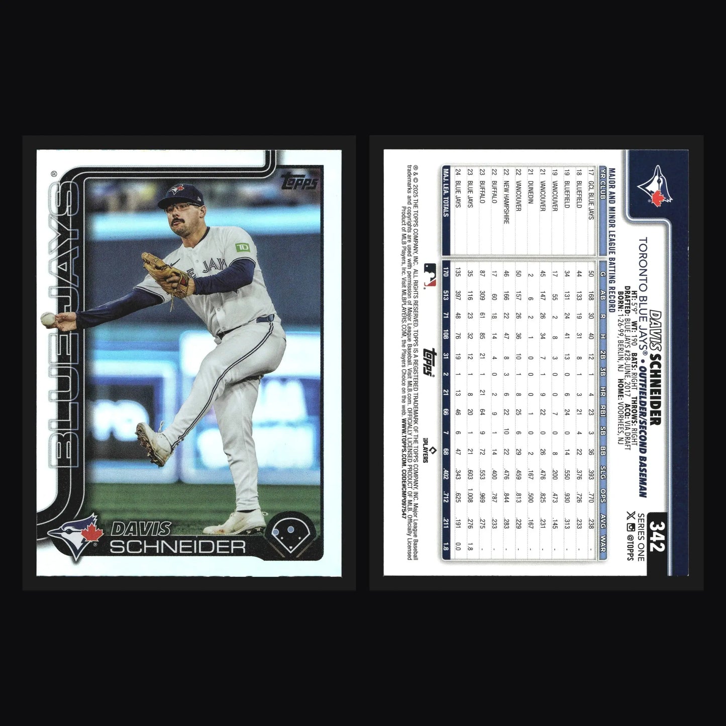 2025 Topps Series 1 #342 Davis Schneider Rainbow Foil Toronto Blue Jays