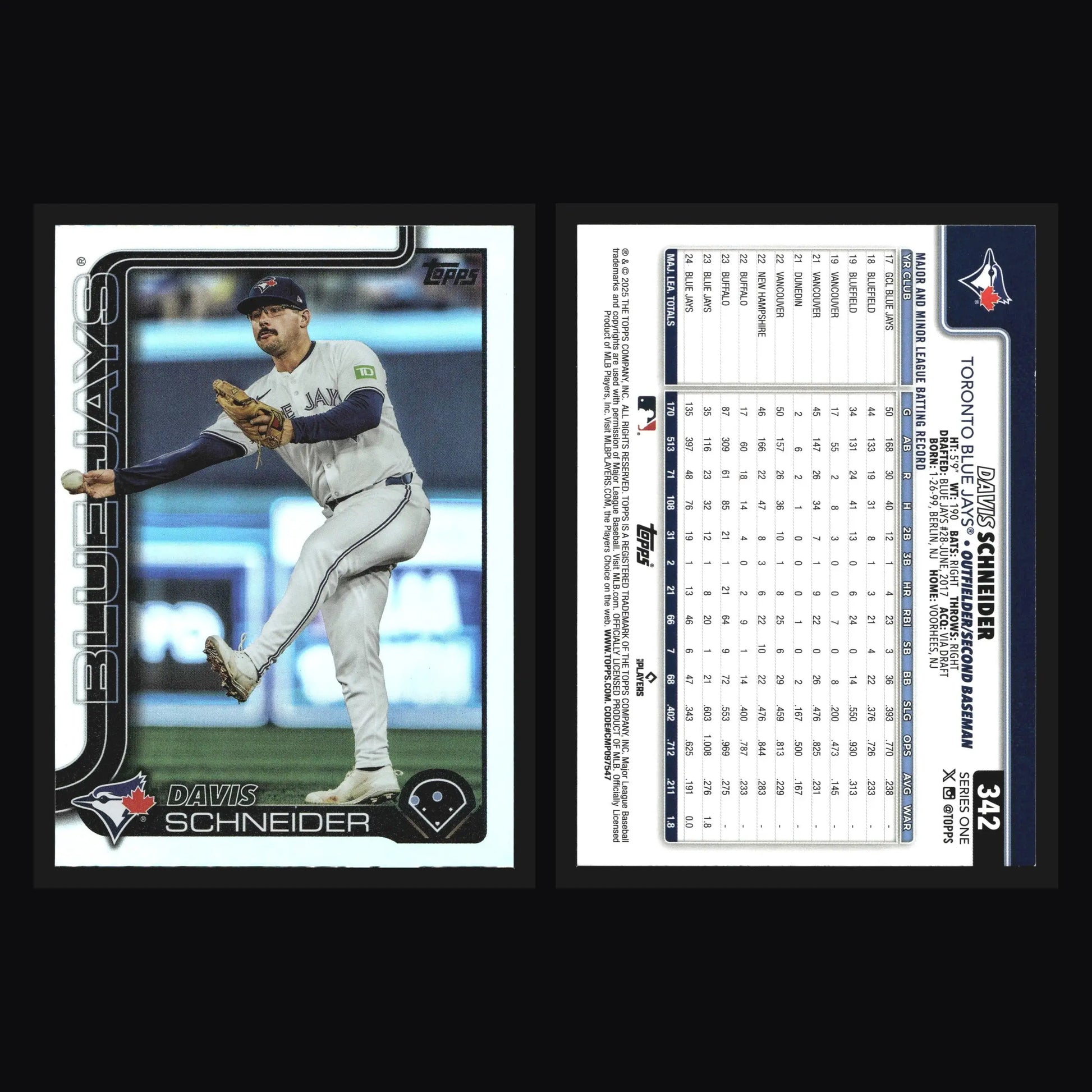 2025 Topps Series 1 #342 Davis Schneider Rainbow Foil Toronto Blue Jays