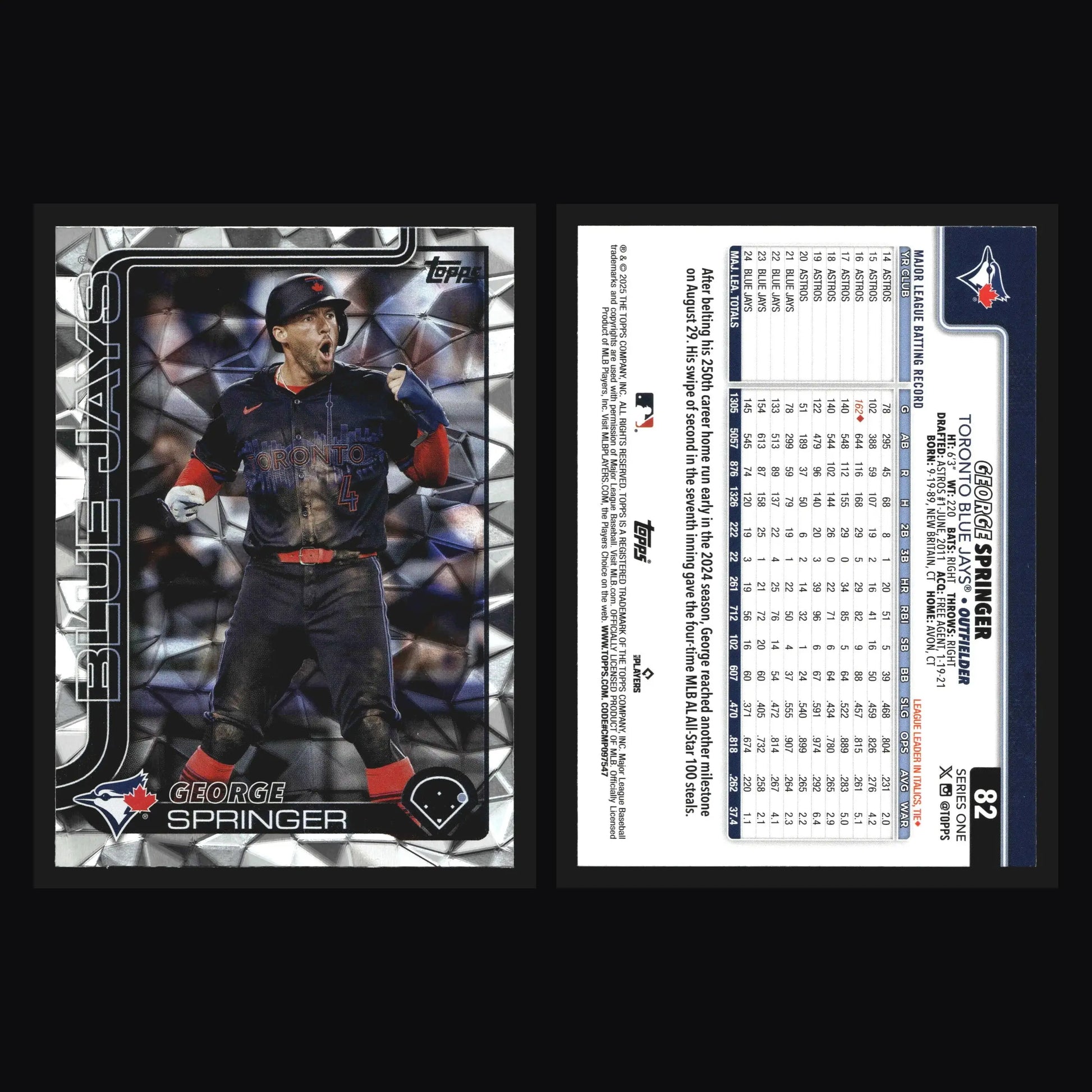 2025 Topps Series 1 #82 George Springer Diamante Foil Toronto Blue Jays