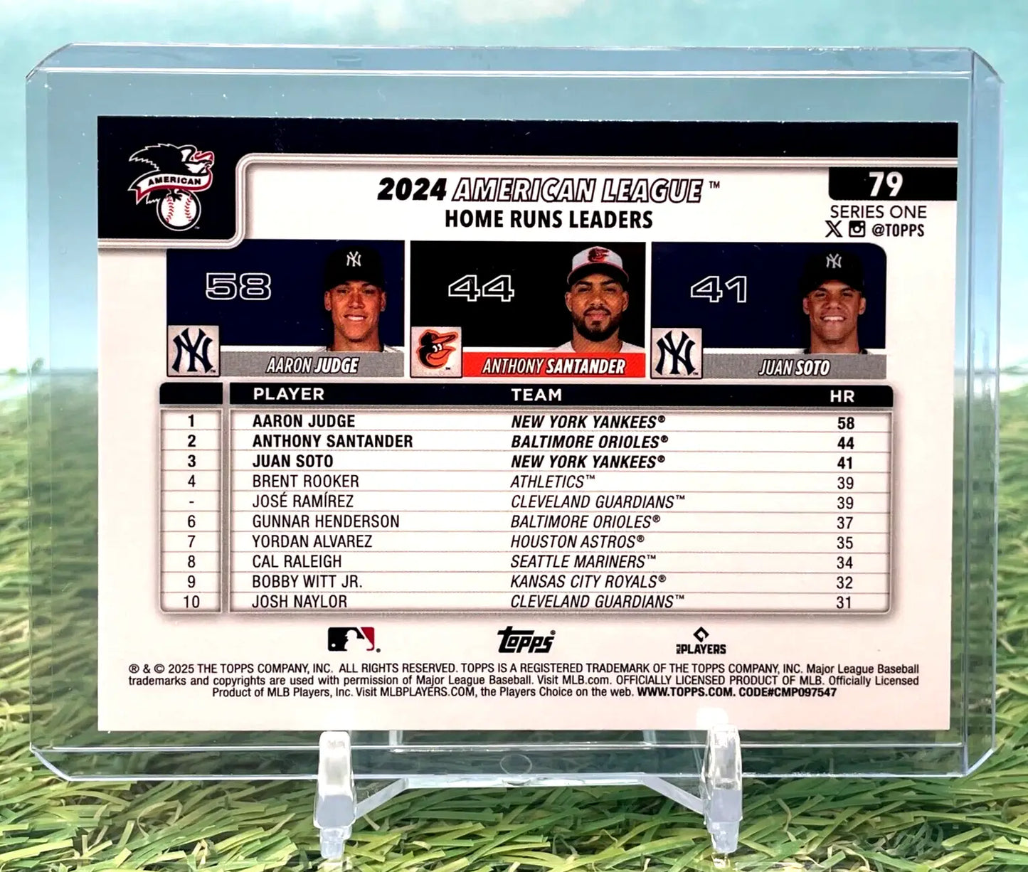 2025 Topps Series 1 American League HR Leaders Holo Foil 79 Judge Soto Santander - Baseball Card Single