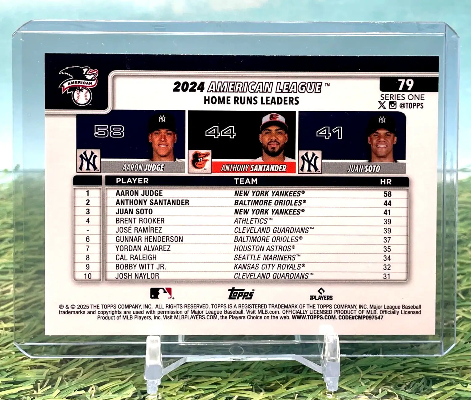2025 Topps Series 1 American League HR Leaders Holo Foil 79 Judge Soto Santander - Baseball Card Single