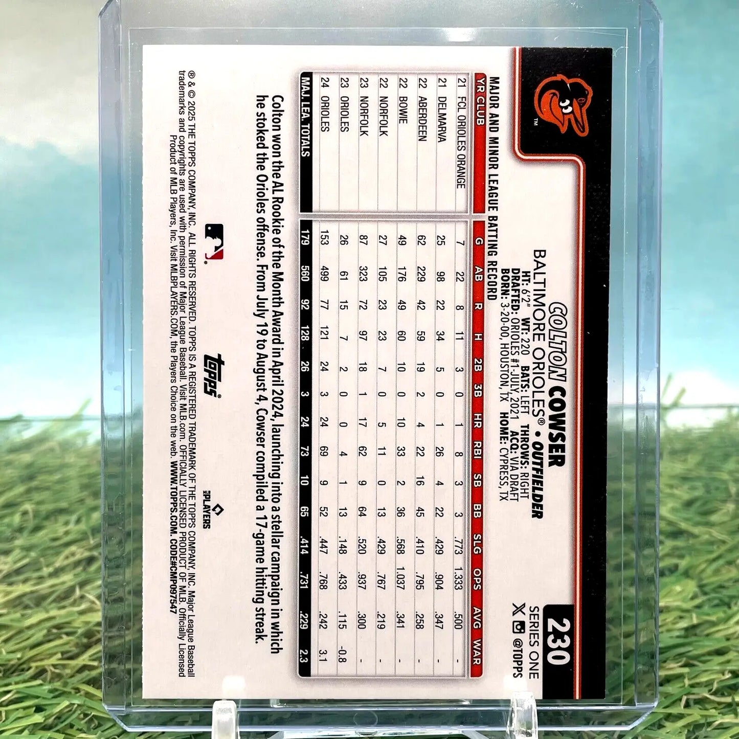 2025 Topps Series 1 COLTON COWSER Spring Training Parallel #230 Orioles - Baseball Card Single