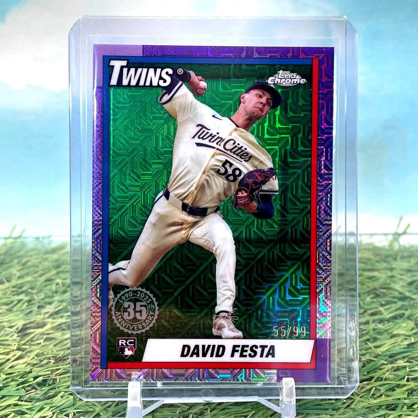 2025 Topps Series 1 David Festa RC 1990 Silver Pack Chrome Mojo Refractor Twins - Baseball Card Single