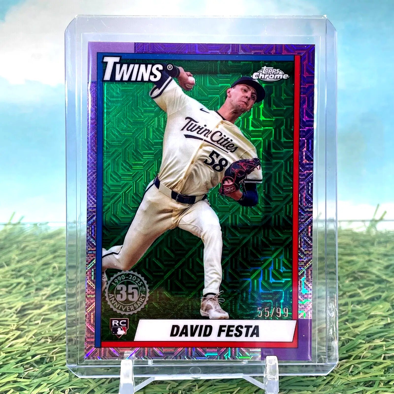 2025 Topps Series 1 David Festa RC 1990 Silver Pack Chrome Mojo Refractor Twins - Baseball Card Single