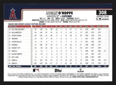 2025 Topps Series 1 Logan O’Hoppe #308 Los Angeles Angels - Baseball Card Single