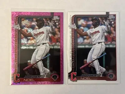2025 Topps Series 1 pink holo speckle Jhonkensy Noel rookie cards with base card images