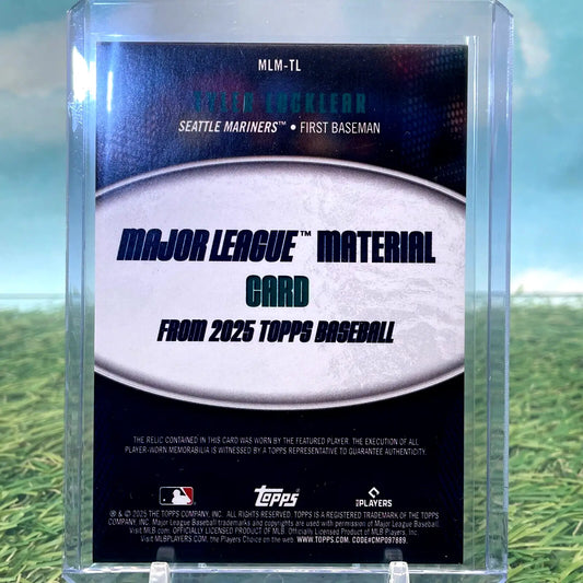 Encased baseball card of Tyler Locklear Rookie Major League Material Mariners RC SP