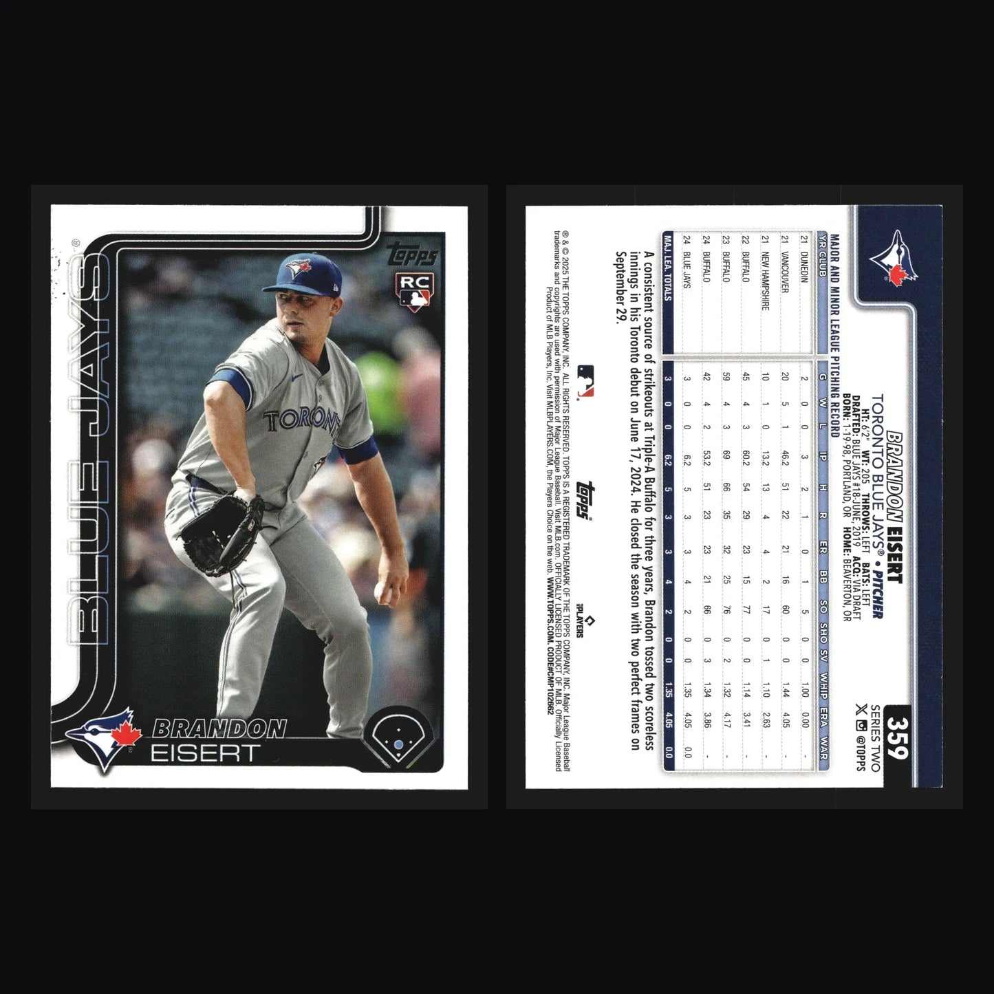 2025 Topps Series 2 #359 Brandon Eisert Toronto Blue Jays RC