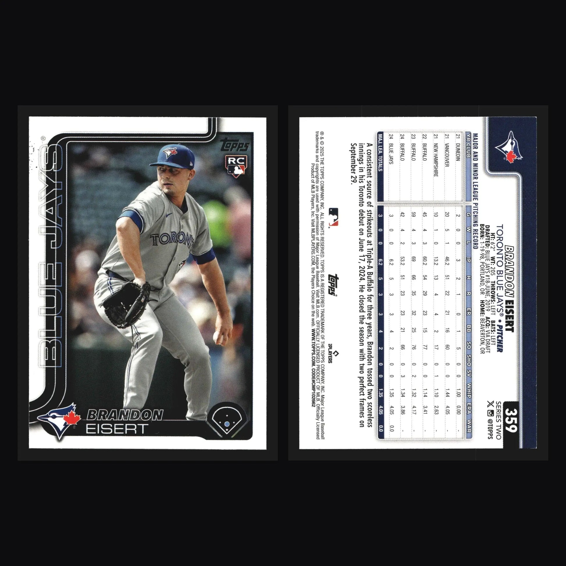 2025 Topps Series 2 #359 Brandon Eisert Toronto Blue Jays RC