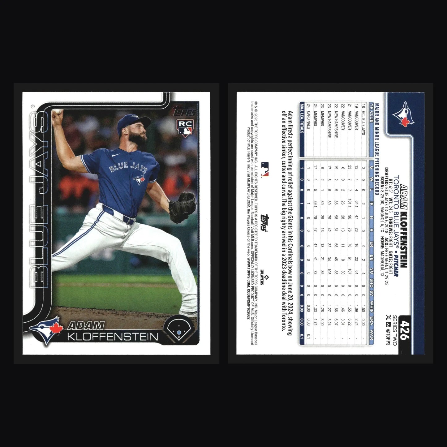 2025 Topps Series 2 #426 Adam Kloffenstein Toronto Blue Jays RC