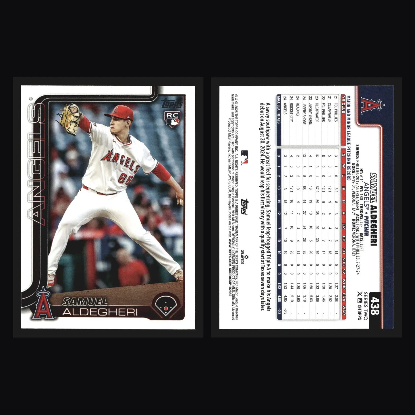 2025 Topps Series 2 #438 Samuel Aldegheri Angels RC