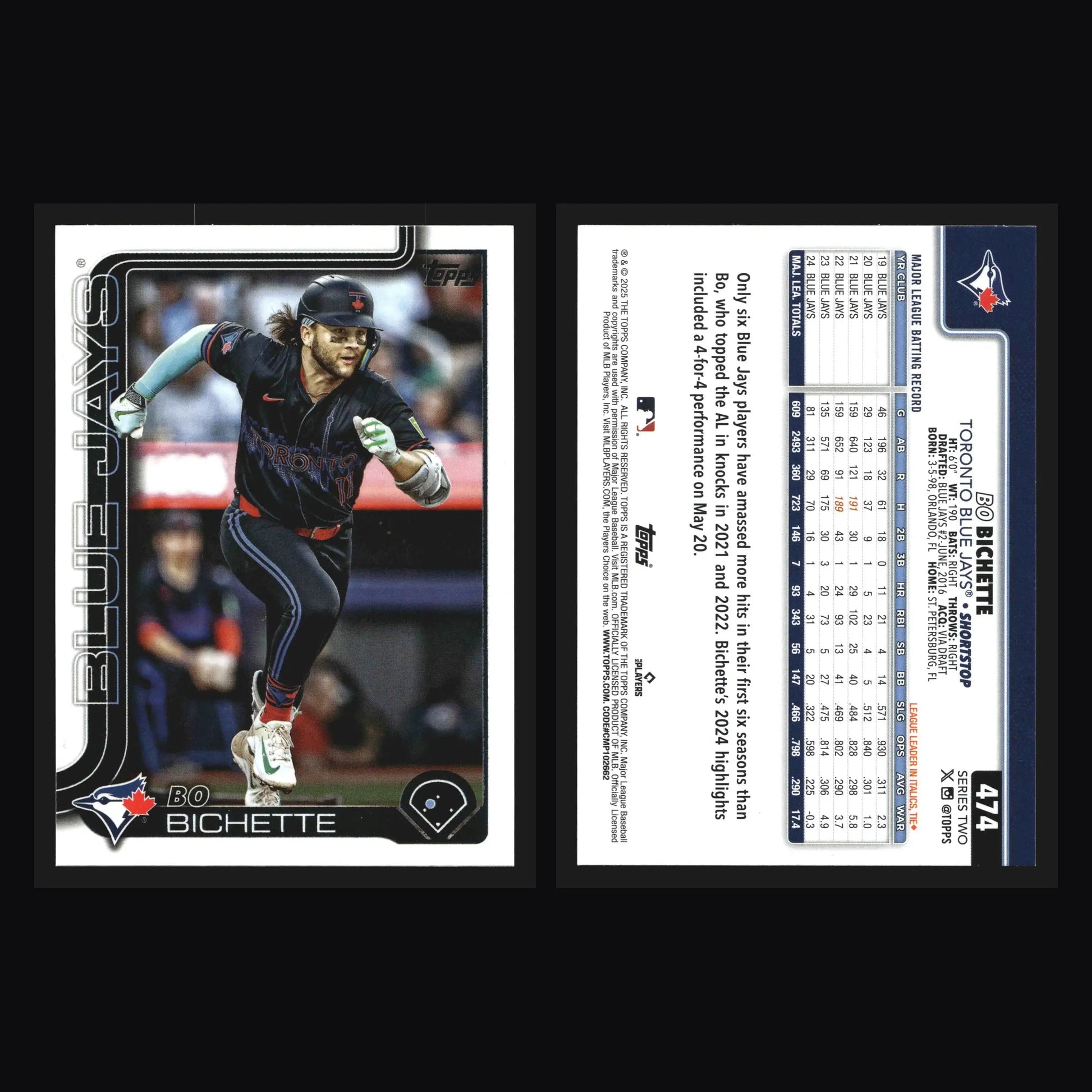 2025 Topps Series 2 #474 Bo Bichette Toronto Blue Jays - Baseball Card Single