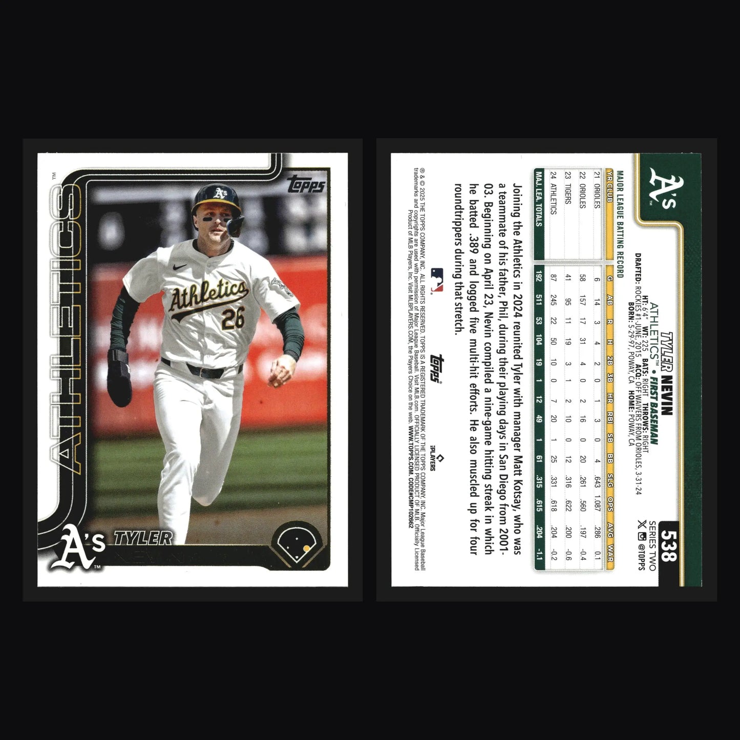 2025 Topps Series 2 #538 Tyler Nevin Athletics - Baseball Card Single