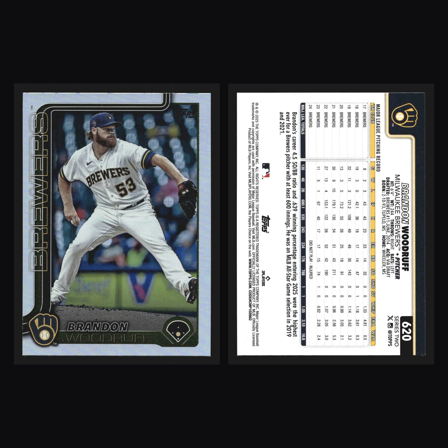 2025 Topps Series 2 #620 Brandon Woodruff Rainbow Foil Brewers - Baseball Card Single