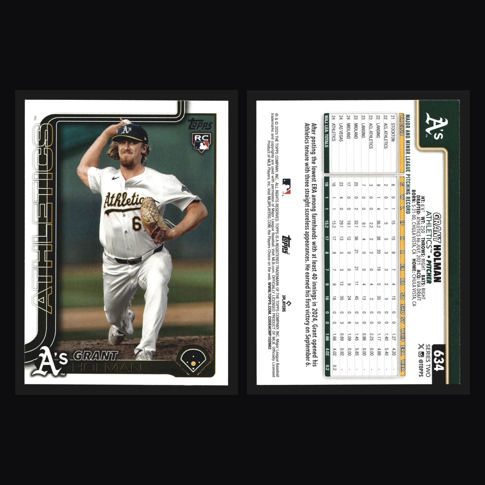 2025 Topps Series 2 #634 Grant Holman Athletics RC - Baseball Card Single