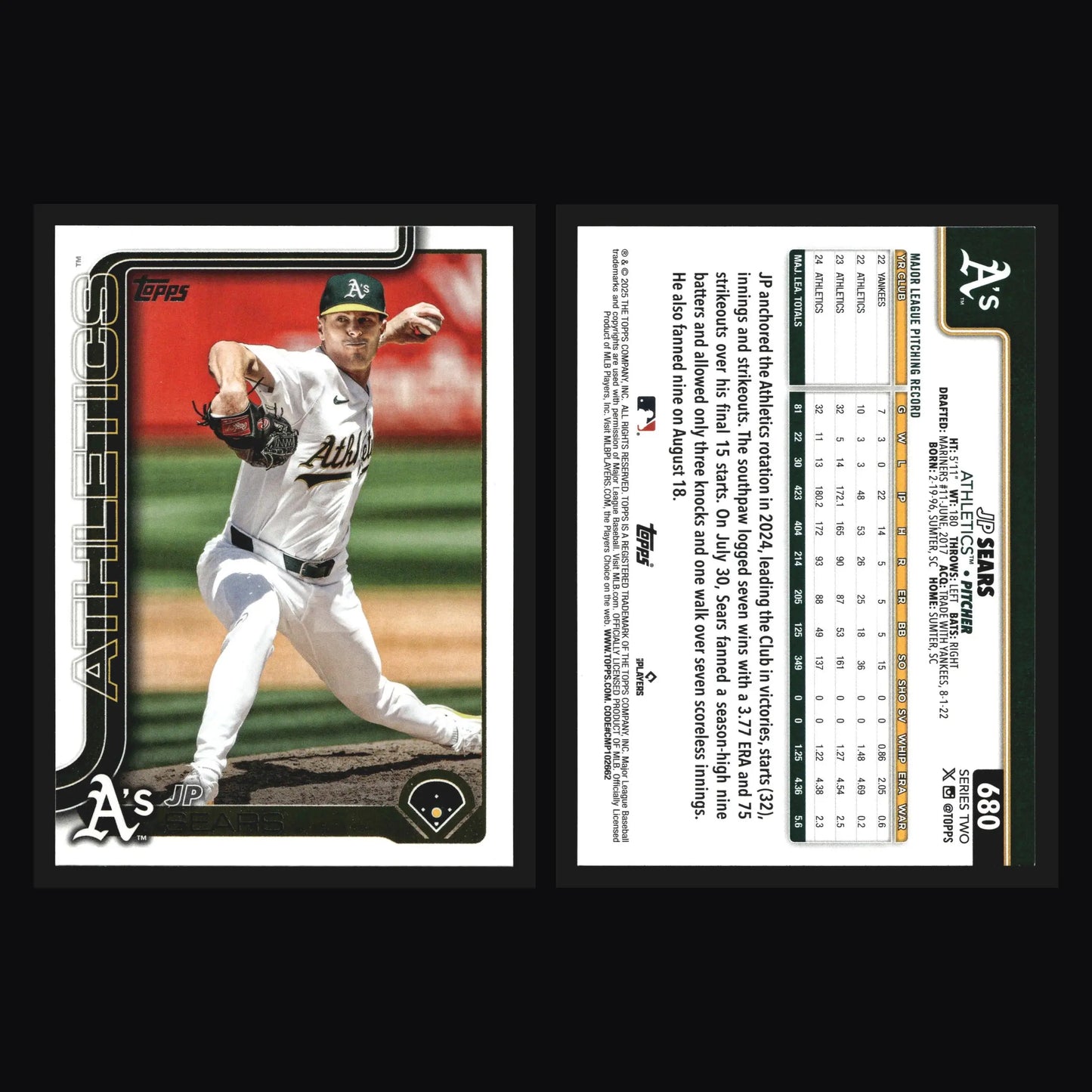 2025 Topps Series 2 #680 JP Sears Athletics