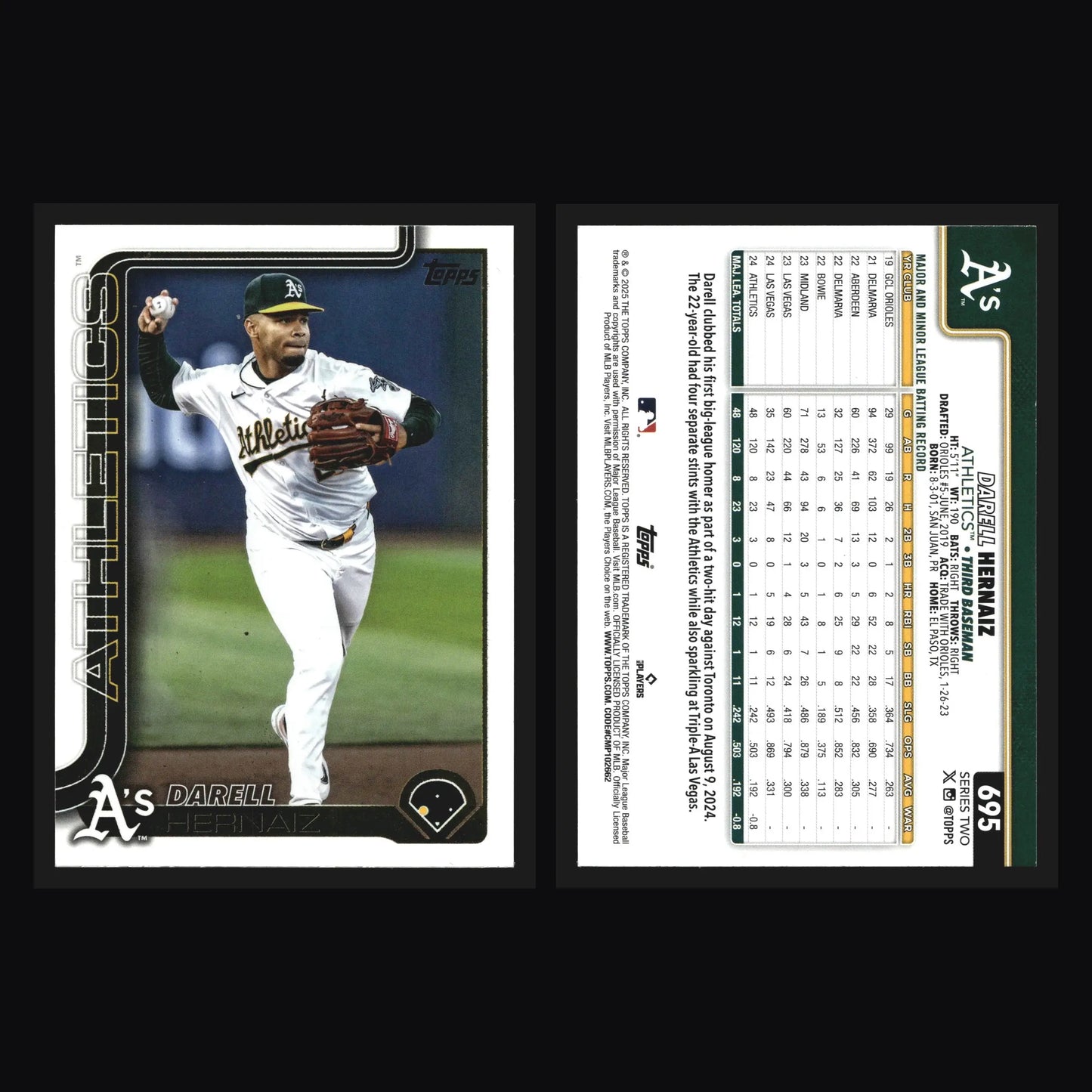 2025 Topps Series 2 #695 Darell Hernaiz Athletics - Baseball Card Single